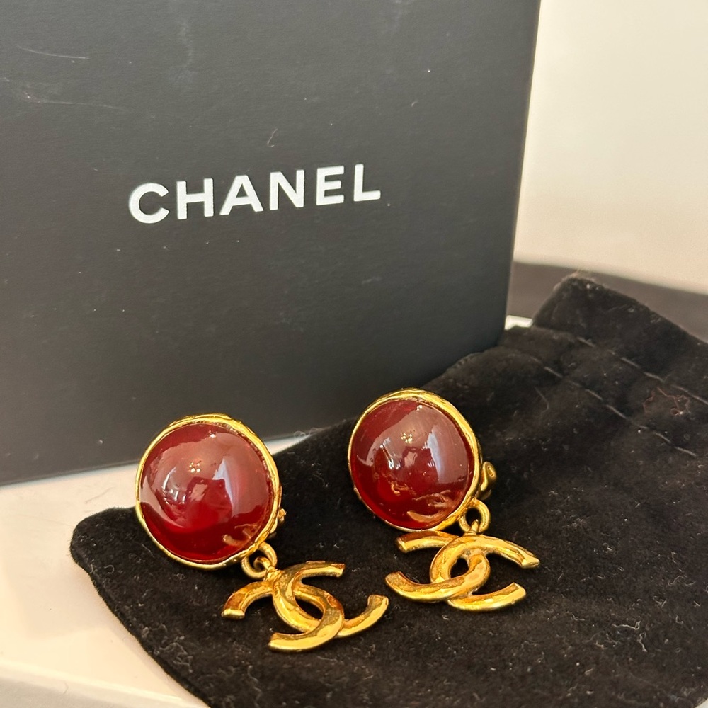 Chanel Red and Gold Earrings
